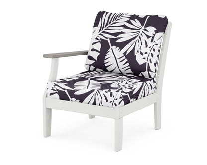 POLYWOOD® Braxton Modular Left Arm Chair in White / Driftwood / Leaf Navy