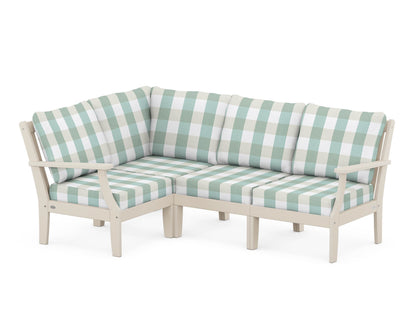 POLYWOOD® Braxton Modular 4-Piece Deep Seating Set in Sand / Buffalo Plaid Glacier Spa