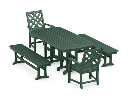 Country Living Wovendale 5-Piece Dining Set with Benches in Green