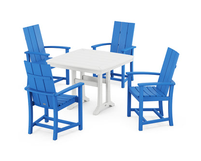 POLYWOOD® Modern Adirondack 5-Piece Dining Set with Trestle Legs in Pacific Blue / White