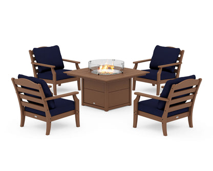 Draper James™ by  POLYWOOD® Savannah 5-Piece Deep Seating Set with Fire Pit Table in Teak / Navy