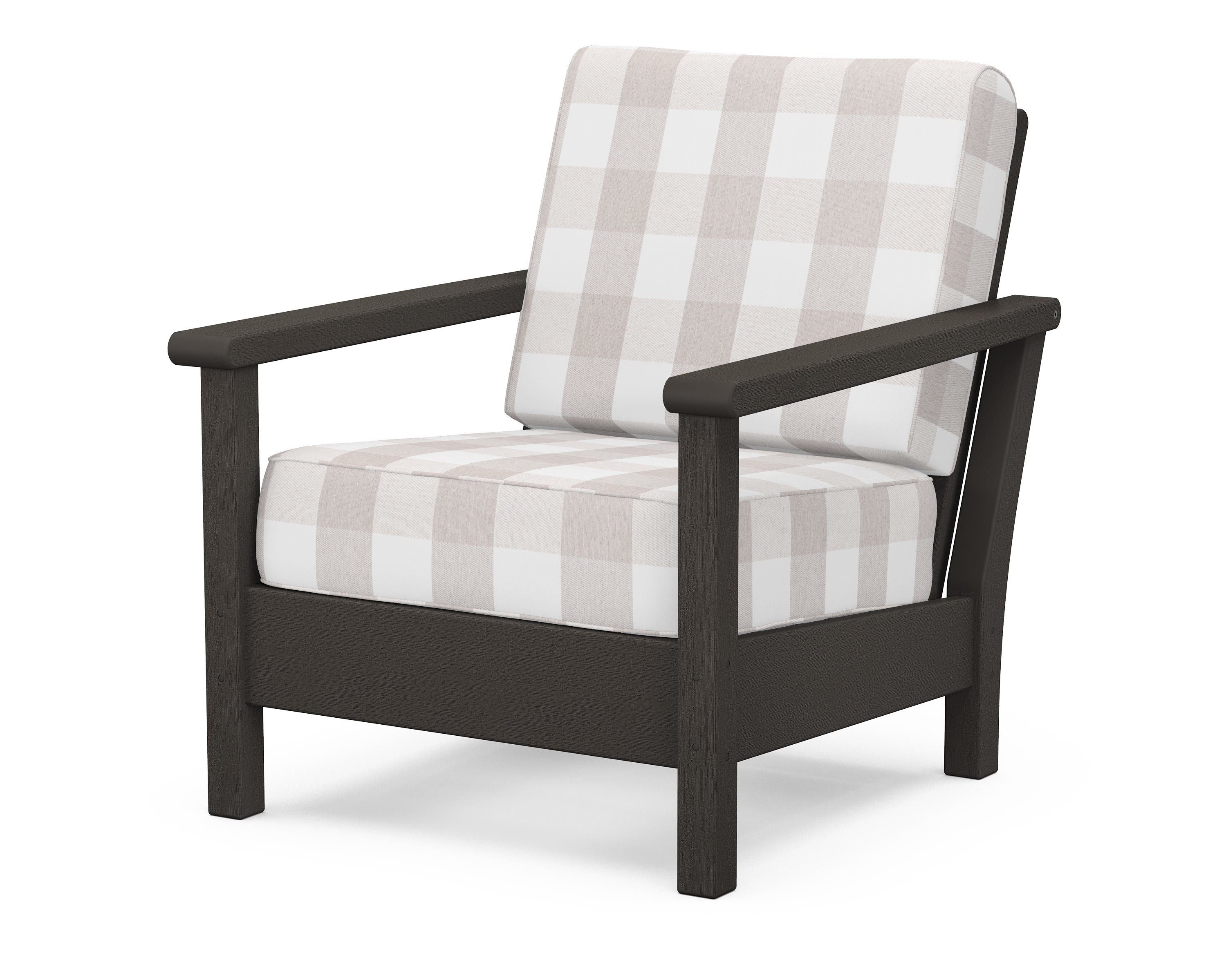 POLYWOOD® Harbour Deep Seating Chair in Vintage Coffee / Buffalo Plaid Dune Burlap