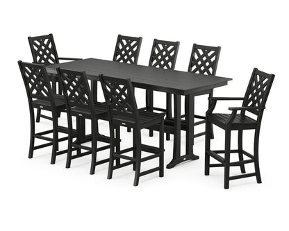 Country Living Wovendale 9-Piece Farmhouse Bar Set with Trestle Legs in Black