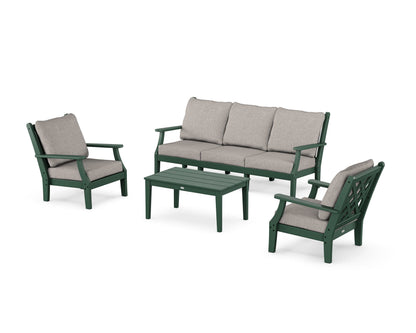Country Living Wovendale 4-Piece Deep Seating Set with Sofa in Green / Weathered Tweed