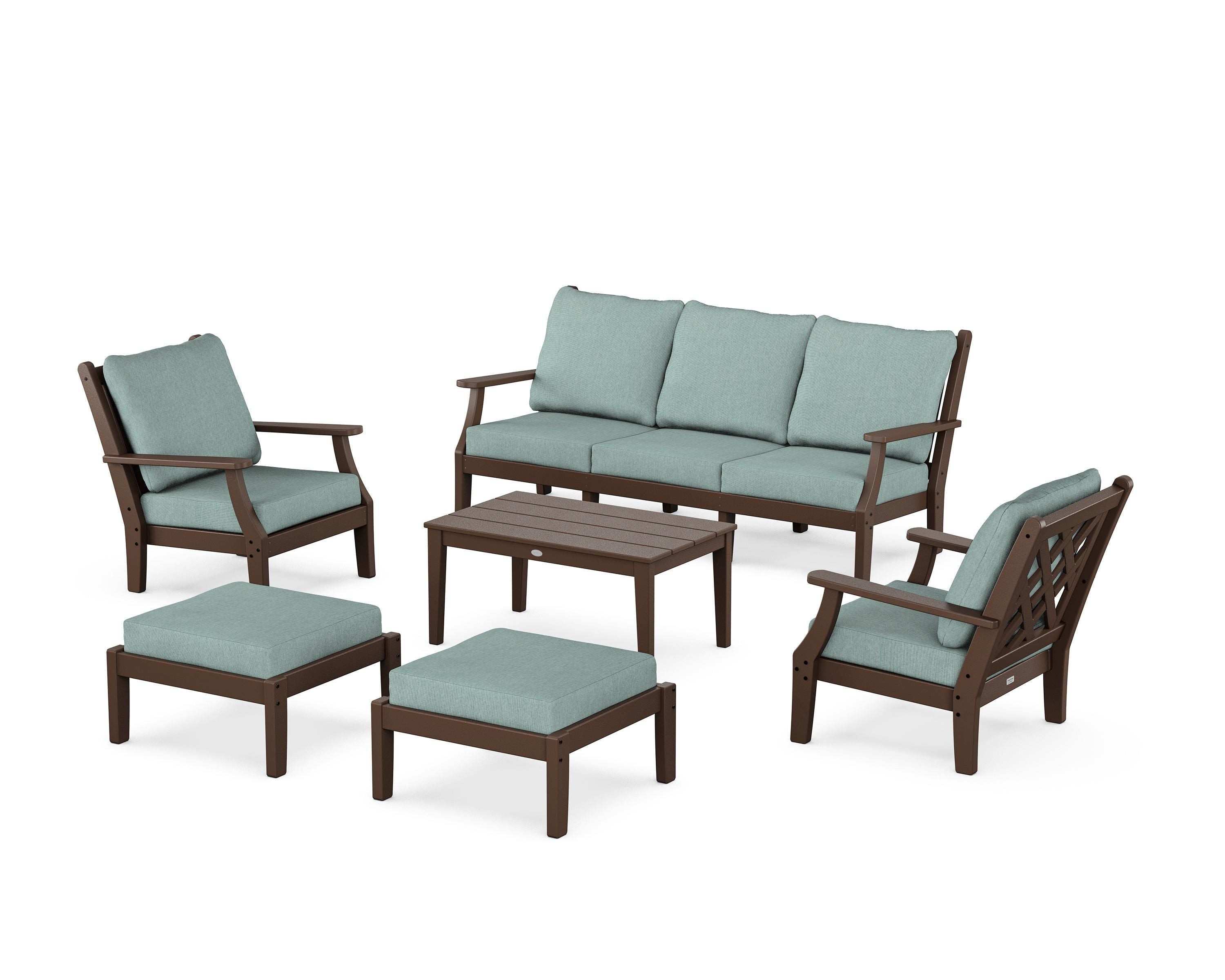 Country Living Wovendale 6-Piece Lounge Sofa Set in Mahogany / Glacier Spa