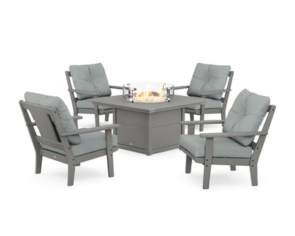 POLYWOOD® Prairie 5-Piece Deep Seating Set with Fire Pit Table in Slate Grey / Spa