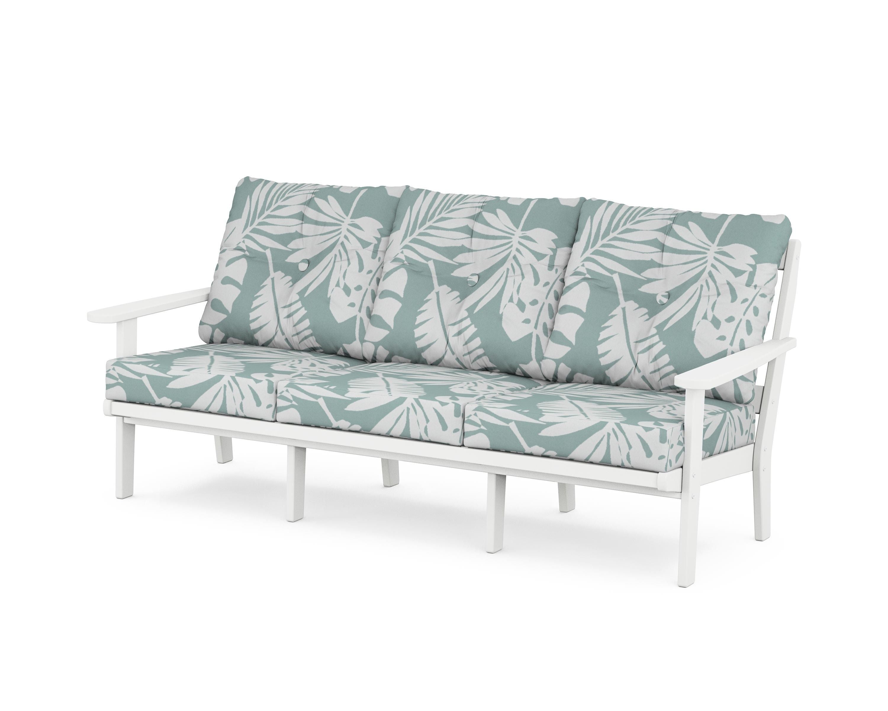 POLYWOOD® Mission Deep Seating Sofa in White / Leaf Glacier Spa