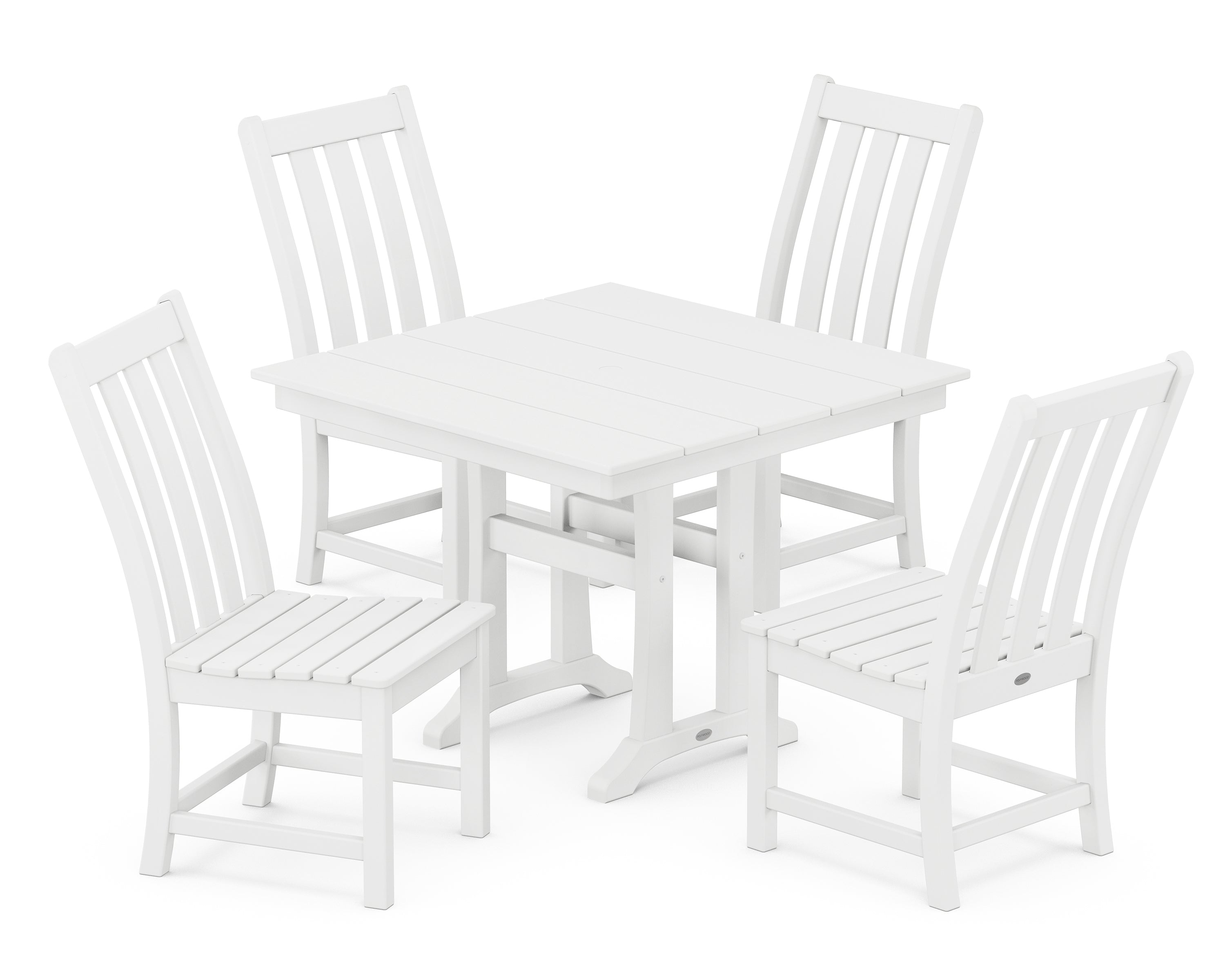 POLYWOOD® Vineyard 5-Piece Farmhouse Trestle Side Chair Dining Set in White