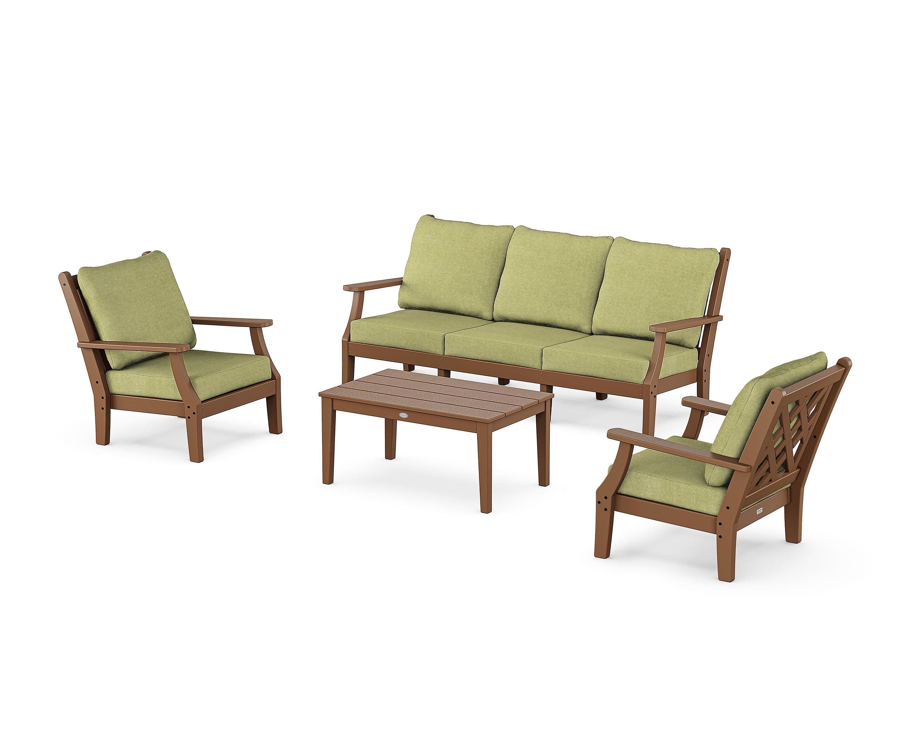 Country Living Wovendale 4-Piece Deep Seating Set with Sofa in Teak / Chartreuse Boucle