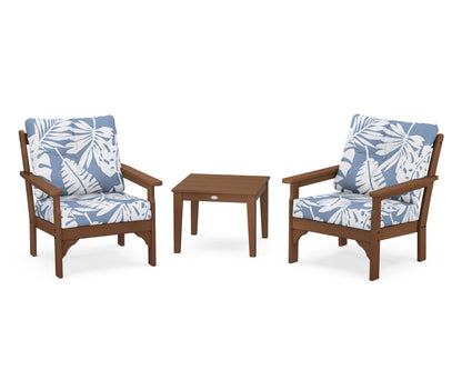 POLYWOOD® Vineyard 3-Piece Deep Seating Set in Teak / Leaf Sky Blue