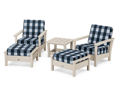 POLYWOOD® Harbour 5-Piece Deep Seating Chair Set in Sand / Buffalo Plaid Marine Indigo