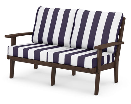 POLYWOOD® Grant Park Deep Seating Loveseat in Mahogany / Cabana Stripe Navy