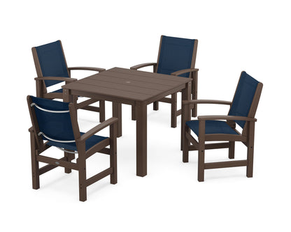 POLYWOOD® Coastal 5-Piece Parsons Dining Set in Mahogany / Navy Blue Sling