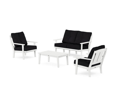 POLYWOOD® Mission 4-Piece Deep Seating Set with Loveseat in White / Midnight Linen