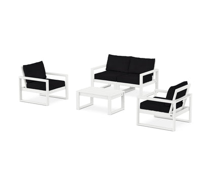 POLYWOOD® EDGE Sectional 4-Piece Deep Seating Set with Loveseat in White / Midnight Linen