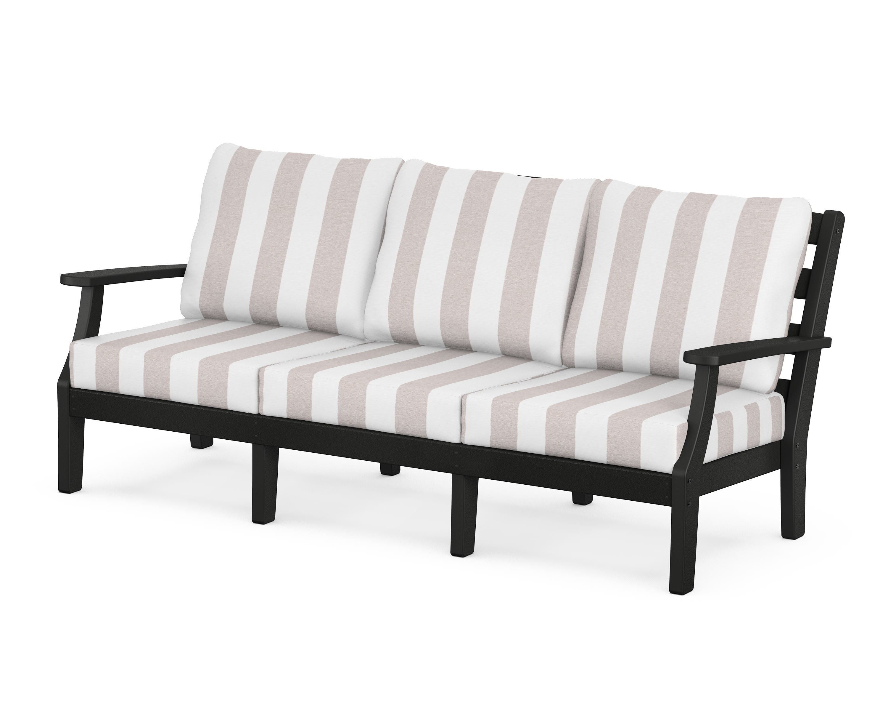 POLYWOOD® Chesapeake Deep Seating Sofa in Black / Cabana Stripe Dune Burlap