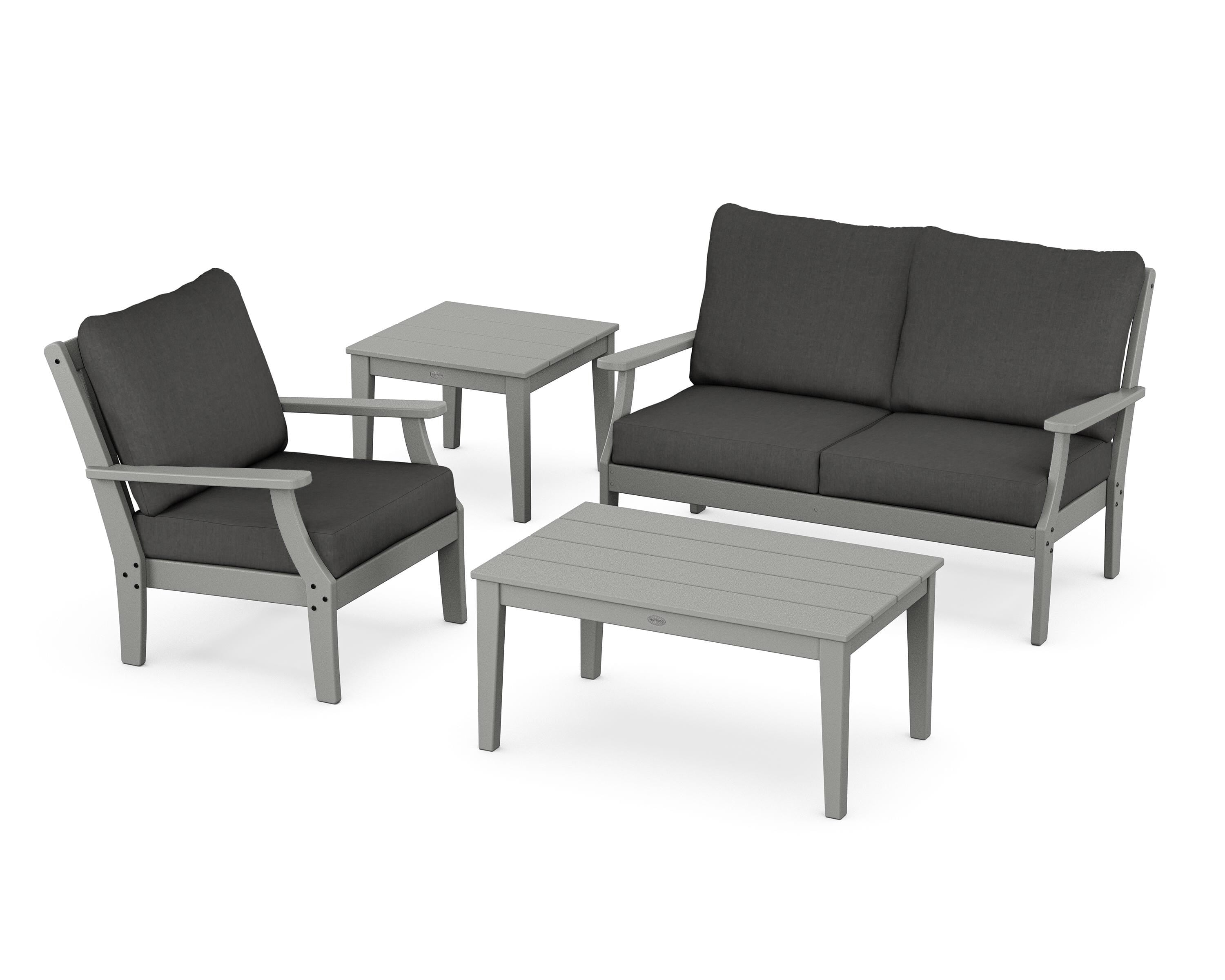 POLYWOOD® Braxton 4-Piece Deep Seating Set in Slate Grey / Spectrum Carbon