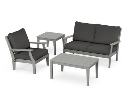 POLYWOOD® Braxton 4-Piece Deep Seating Set in Slate Grey / Spectrum Carbon