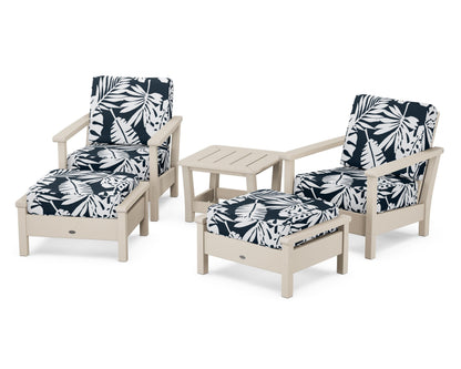 POLYWOOD® Harbour 5-Piece Deep Seating Chair Set in Sand / Leaf Marine Indigo