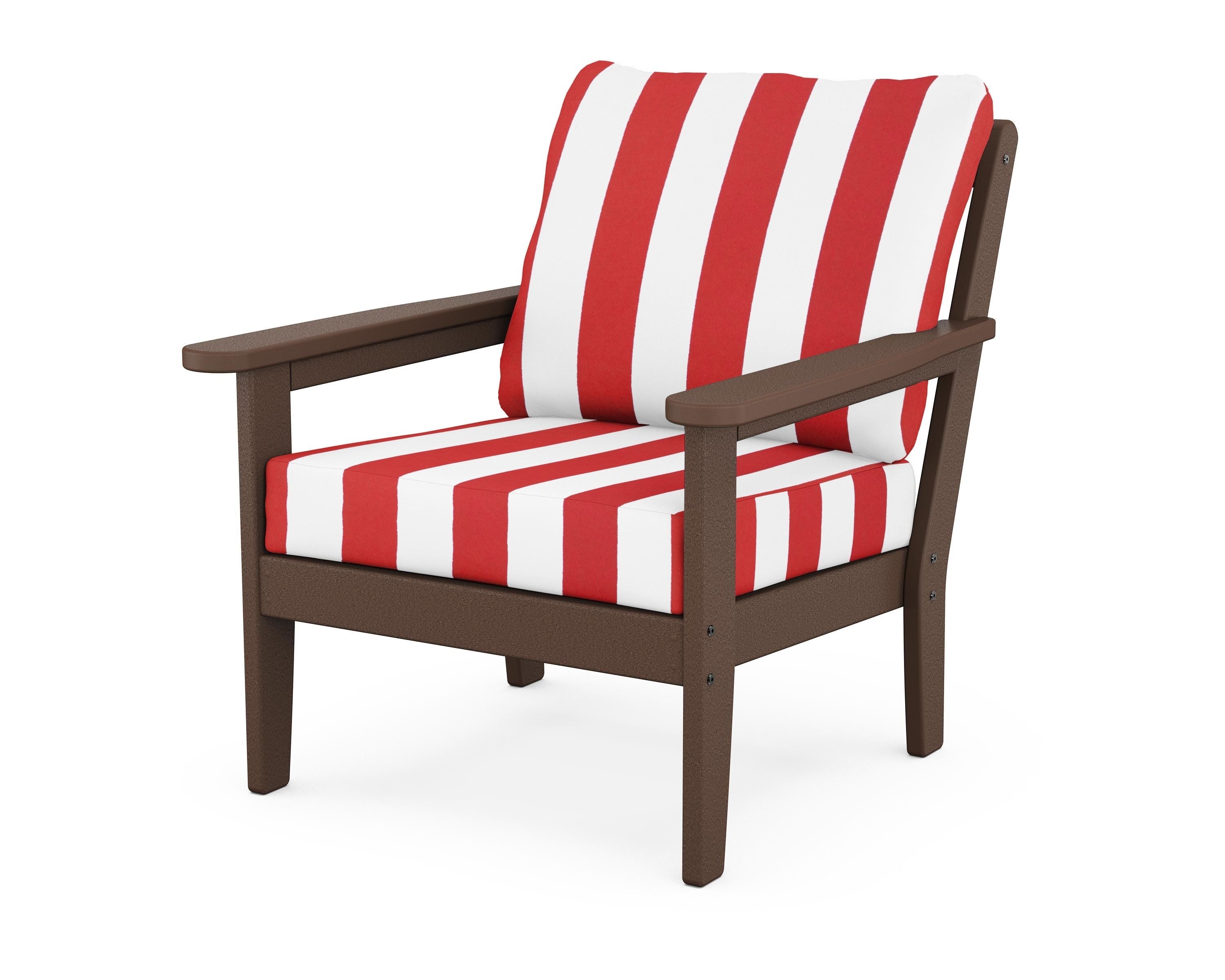 Country Living Cottage Deep Seating Chair in Mahogany / Cabana Stripe Crimson