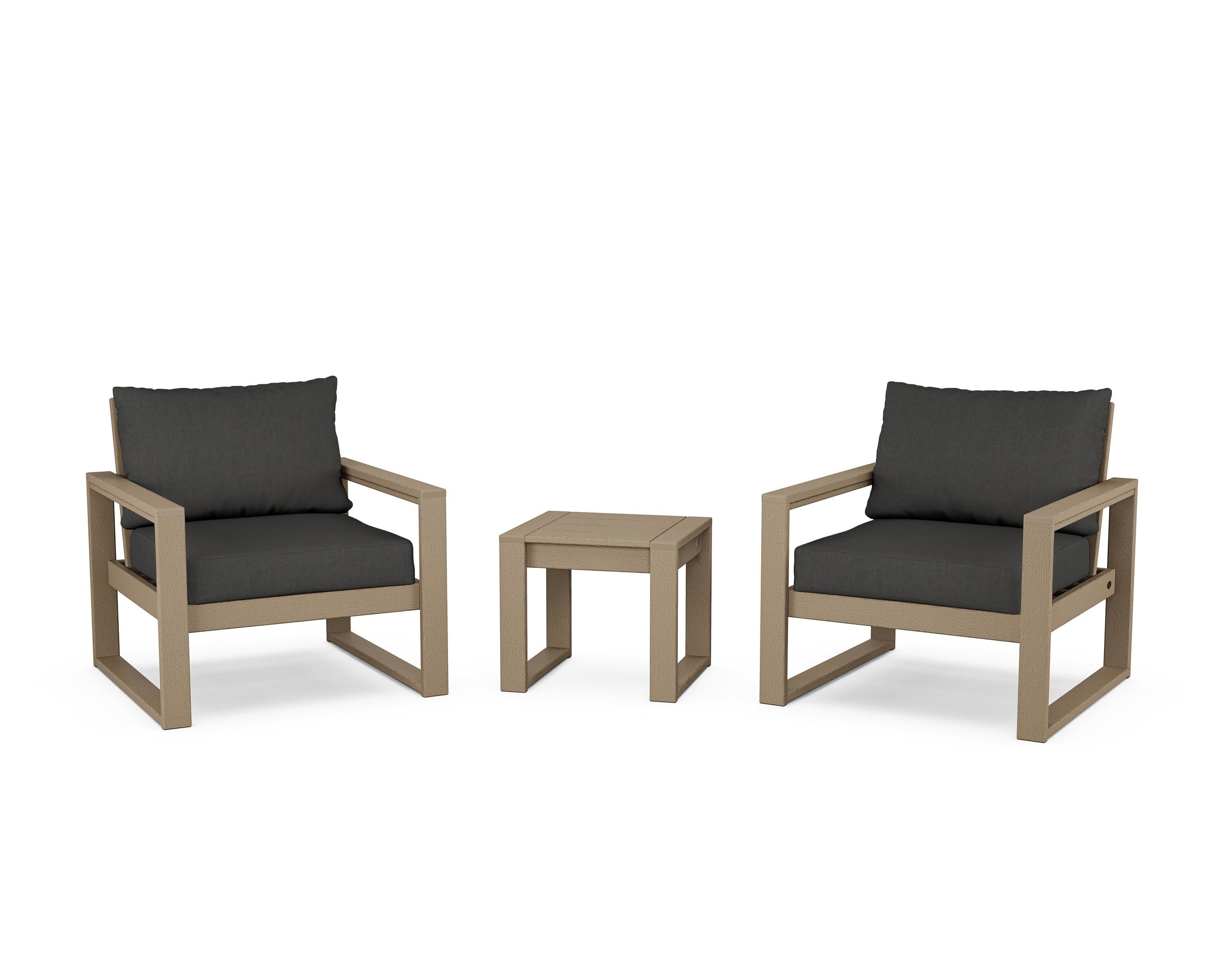 POLYWOOD® EDGE Sectional 3-Piece Deep Seating Set in Vintage Sahara / Spectrum Carbon