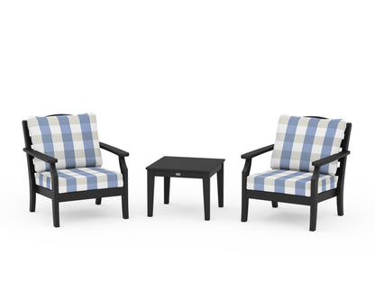 Draper James™ by  POLYWOOD® Savannah 3-Piece Deep Seating Set in Black / Buffalo Plaid Sky Blue