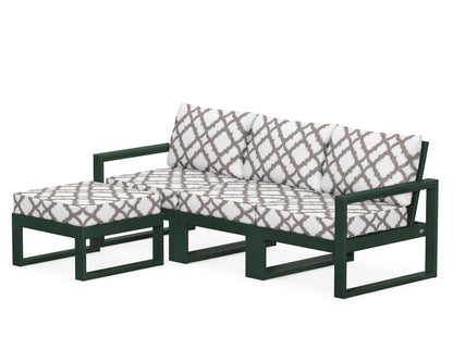 POLYWOOD® EDGE 4-Piece Modular Deep Seating Set with Ottoman in Green / Trellis Grey Mist