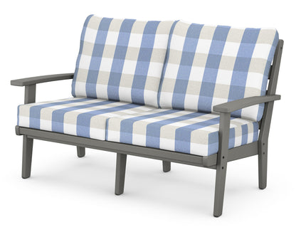 POLYWOOD® Grant Park Deep Seating Loveseat in Slate Grey / Buffalo Plaid Sky Blue