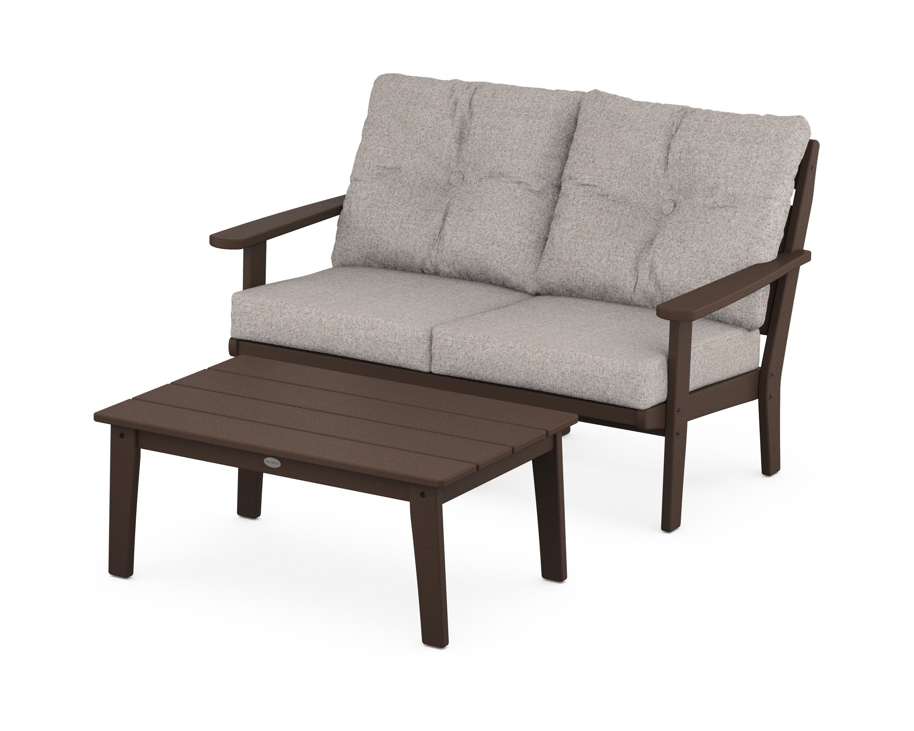 POLYWOOD® Lakeside 2-Piece Lounge Loveseat Set in Mahogany / Weathered Tweed