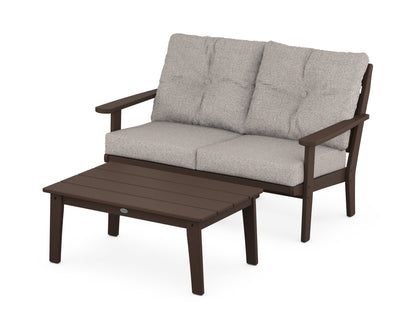 POLYWOOD® Lakeside 2-Piece Lounge Loveseat Set in Mahogany / Weathered Tweed