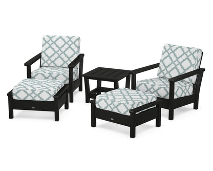 POLYWOOD® Harbour 5-Piece Deep Seating Chair Set in Black / Trellis Glacier Spa