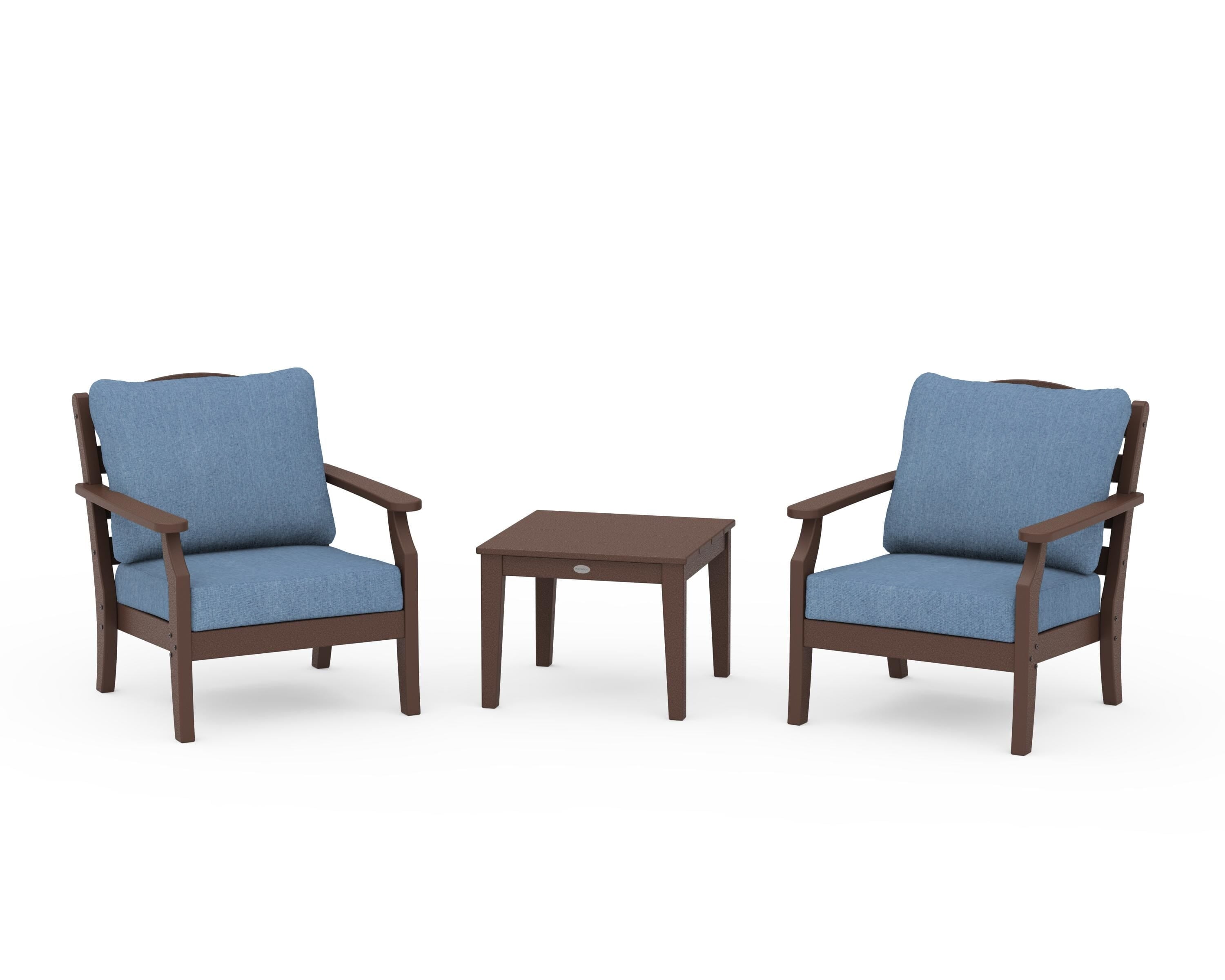 Draper James™ by  POLYWOOD® Savannah 3-Piece Deep Seating Set in Mahogany / Sky Blue