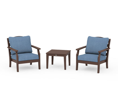 Draper James™ by  POLYWOOD® Savannah 3-Piece Deep Seating Set in Mahogany / Sky Blue