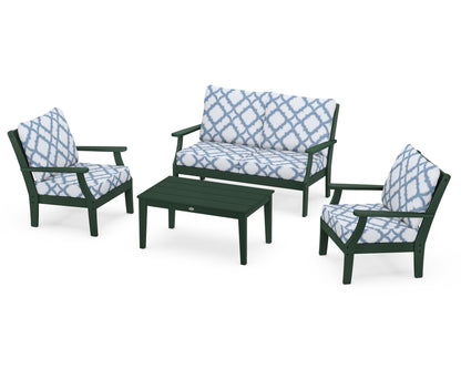 POLYWOOD® Braxton 4-Piece Deep Seating Chair Set in Green / Trellis Sky Blue