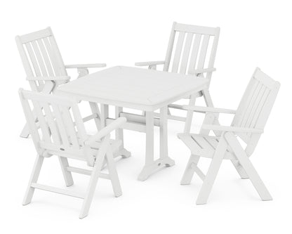 POLYWOOD® Vineyard Folding 5-Piece Dining Set with Trestle Legs in White
