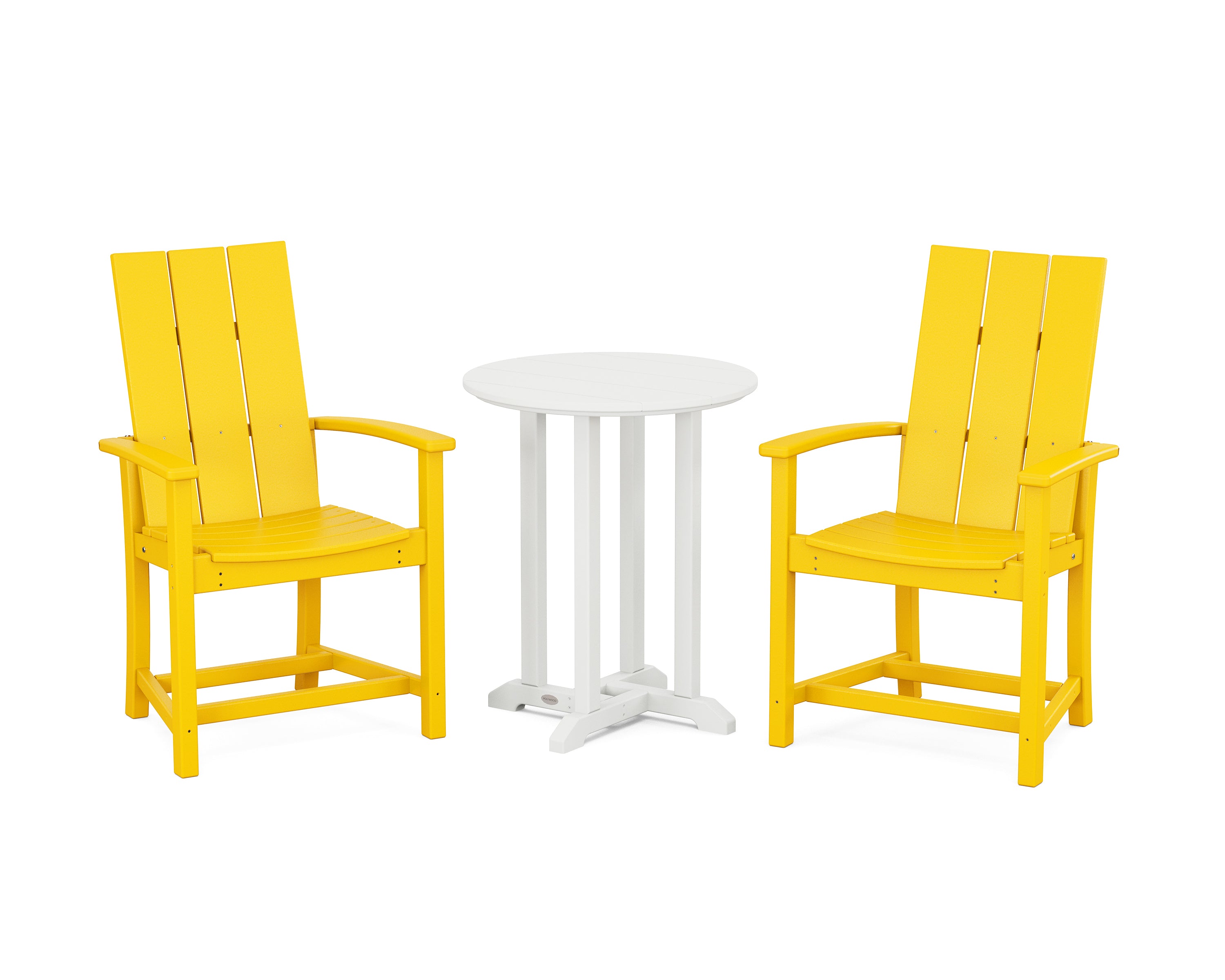 POLYWOOD® Modern Adirondack 3-Piece Round Farmhouse Bistro Dining Set in Lemon / White