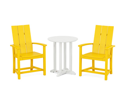 POLYWOOD® Modern Adirondack 3-Piece Round Farmhouse Bistro Dining Set in Lemon / White