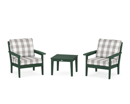 Country Living Cottage 3-Piece Deep Seating Set in Green / Buffalo Plaid Grey Mist