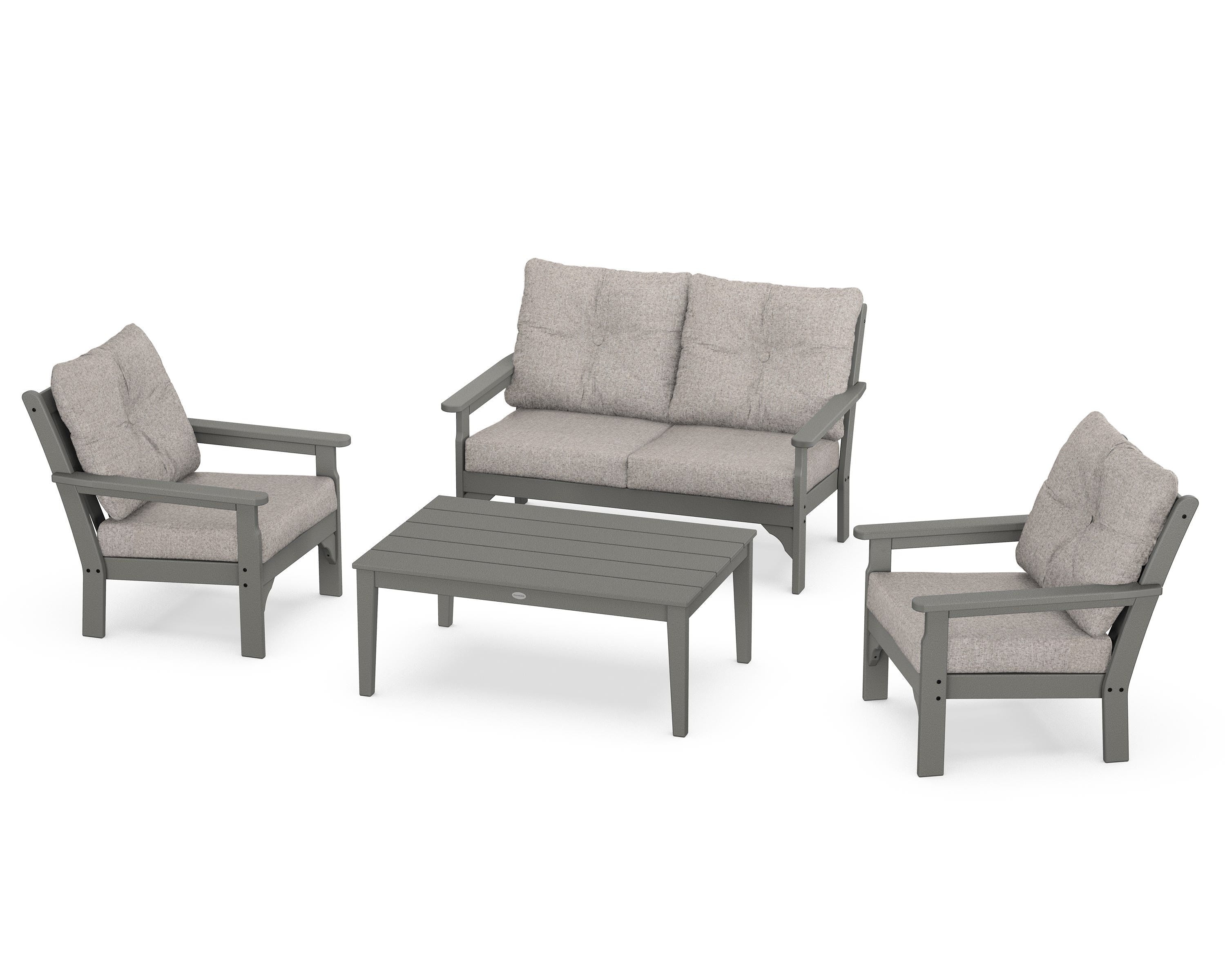 POLYWOOD® Vineyard 4-Piece Deep Seating Set in Slate Grey / Weathered Tweed