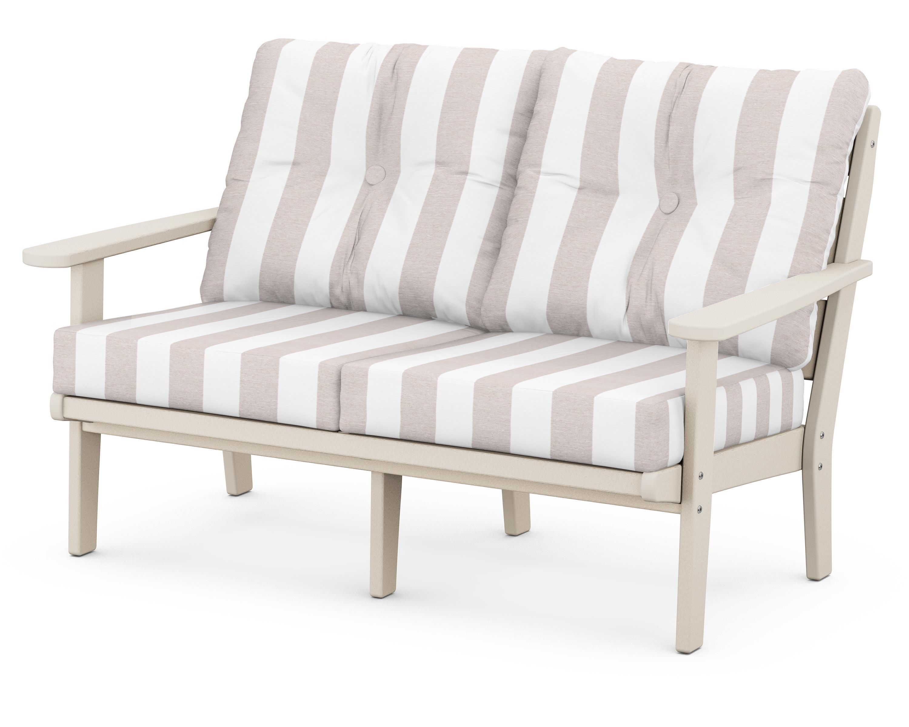 POLYWOOD® Lakeside Deep Seating Loveseat in Sand / Cabana Stripe Dune Burlap