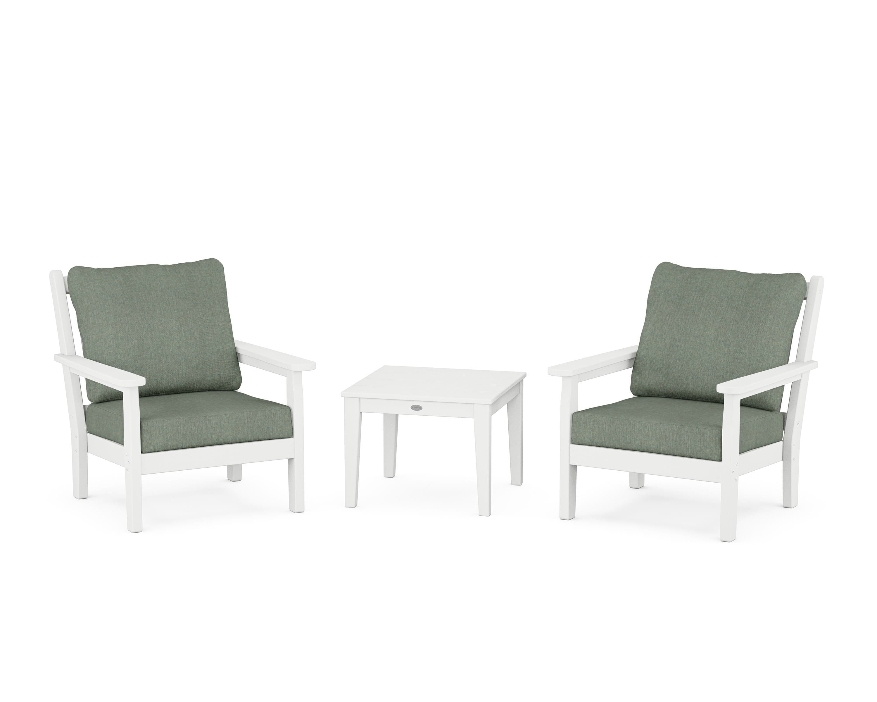 POLYWOOD® Chippendale 3-Piece Deep Seating Set in White / Cast Sage