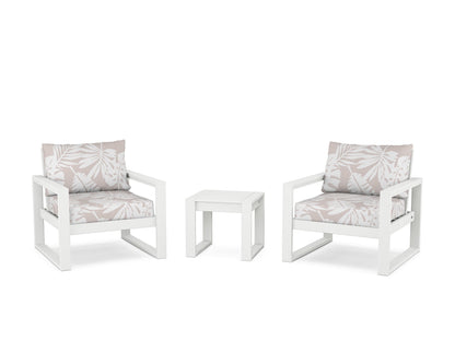 POLYWOOD® EDGE Sectional 3-Piece Deep Seating Set in White / Leaf Dune Burlap