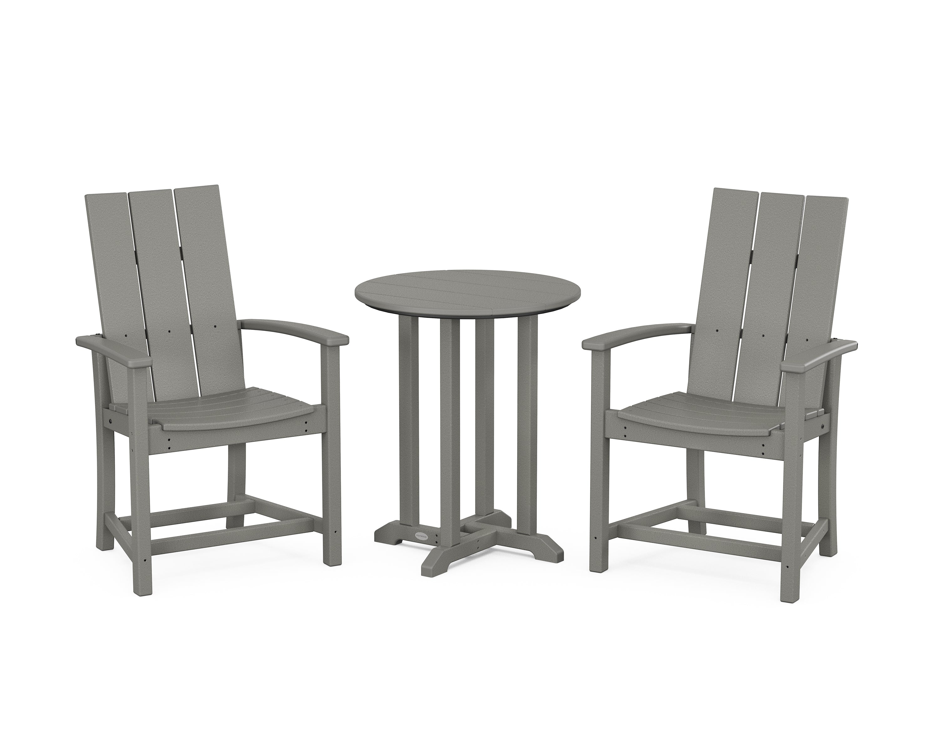 POLYWOOD® Modern Adirondack 3-Piece Round Farmhouse Bistro Dining Set in Slate Grey