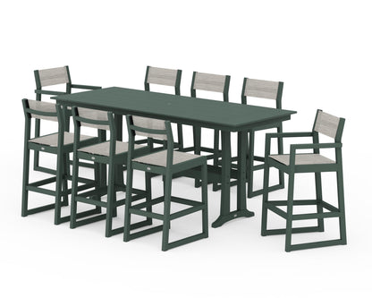 POLYWOOD® EDGE Sling 9-Piece Farmhouse Bar Set with Trestle Legs in Green / Birch Sling