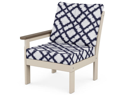 POLYWOOD® Vineyard Modular Left Arm Chair in Sand / Kona / Trellis Navy