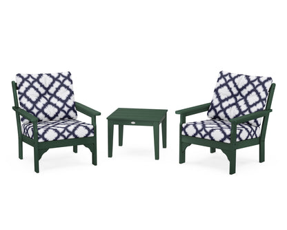 POLYWOOD® Vineyard 3-Piece Deep Seating Set in Green / Trellis Navy