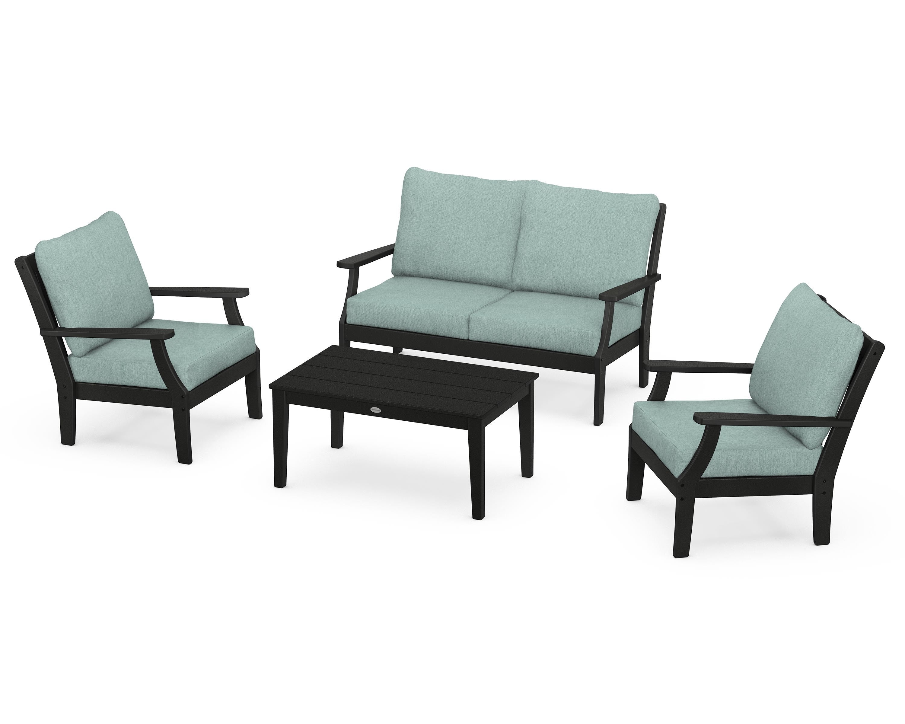 POLYWOOD® Braxton 4-Piece Deep Seating Chair Set in Black / Glacier Spa