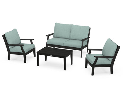 POLYWOOD® Braxton 4-Piece Deep Seating Chair Set in Black / Glacier Spa
