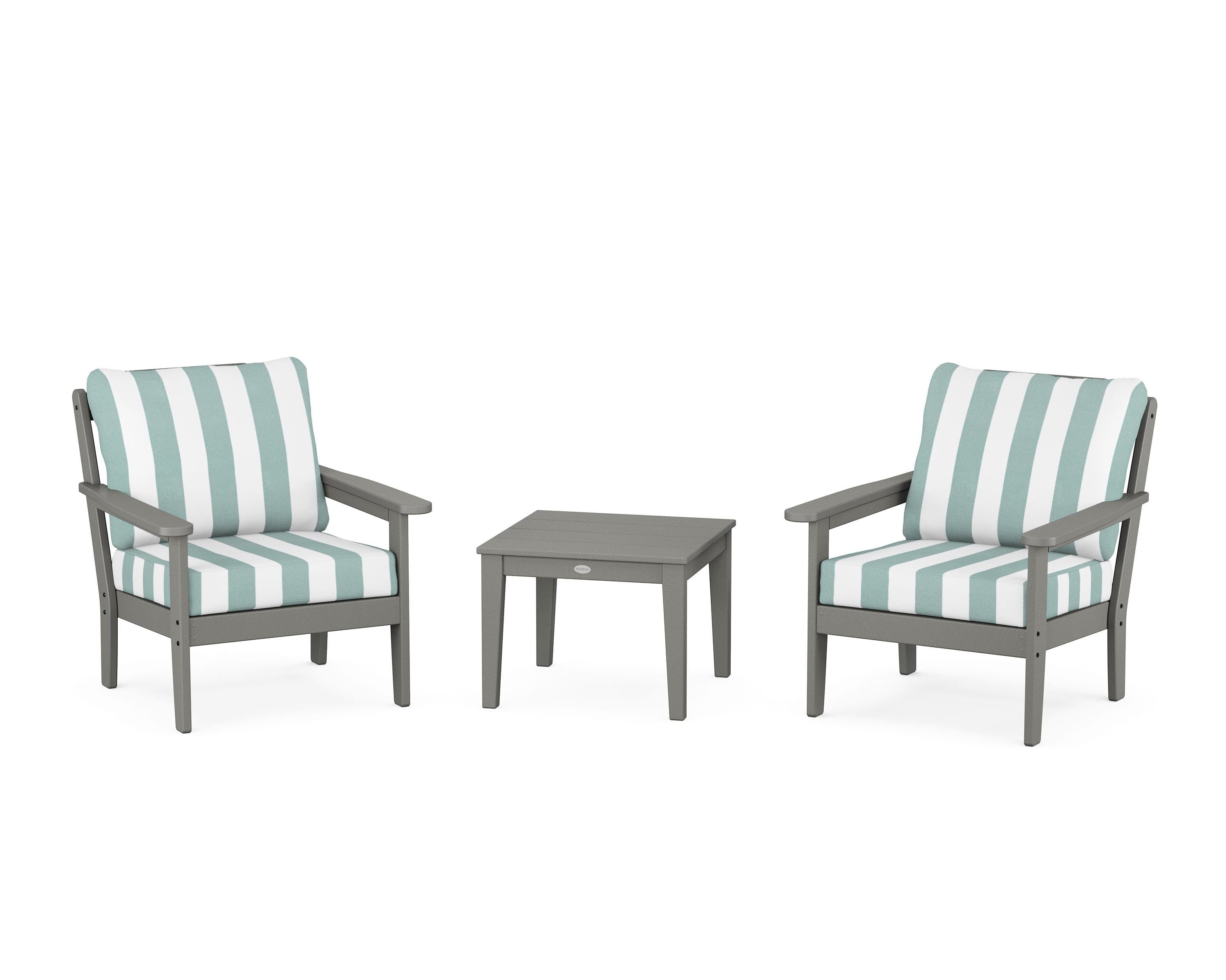 Country Living Cottage 3-Piece Deep Seating Set in Slate Grey / Cabana Stripe Glacier Spa