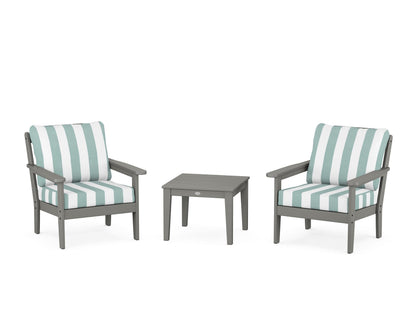 Country Living Cottage 3-Piece Deep Seating Set in Slate Grey / Cabana Stripe Glacier Spa